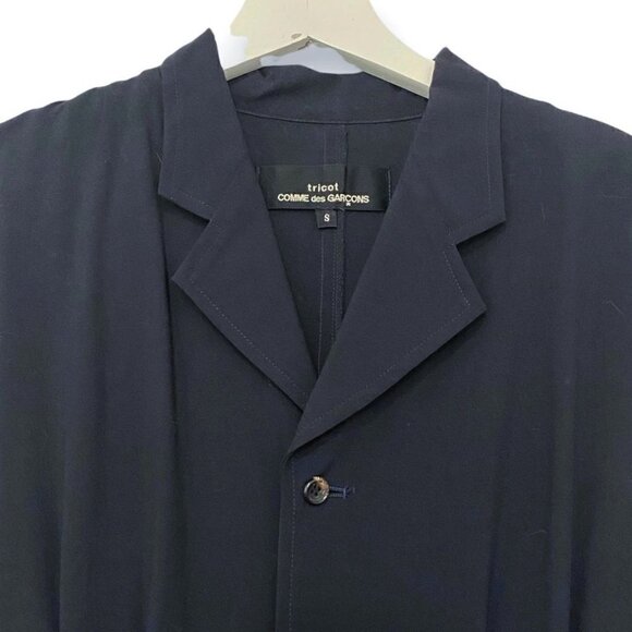 Vintage 90s, Comme des Garçons‎ Tricot Navy Wool Belted Midi Dress, Size Small - Picture 14 of 16